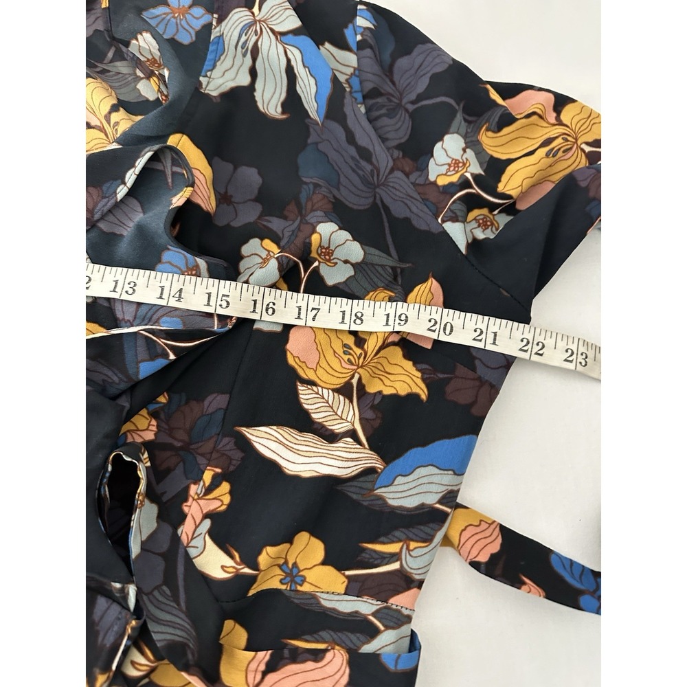 Navy Floral Midi Wrap Dress Size XL Ruffle Cottagecore Fairy Whimsigoth Coquette - Picture 6 of 8